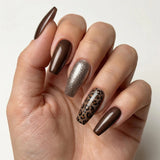 24pcs/Set Caramel Glitter Leopard Press-On Nails