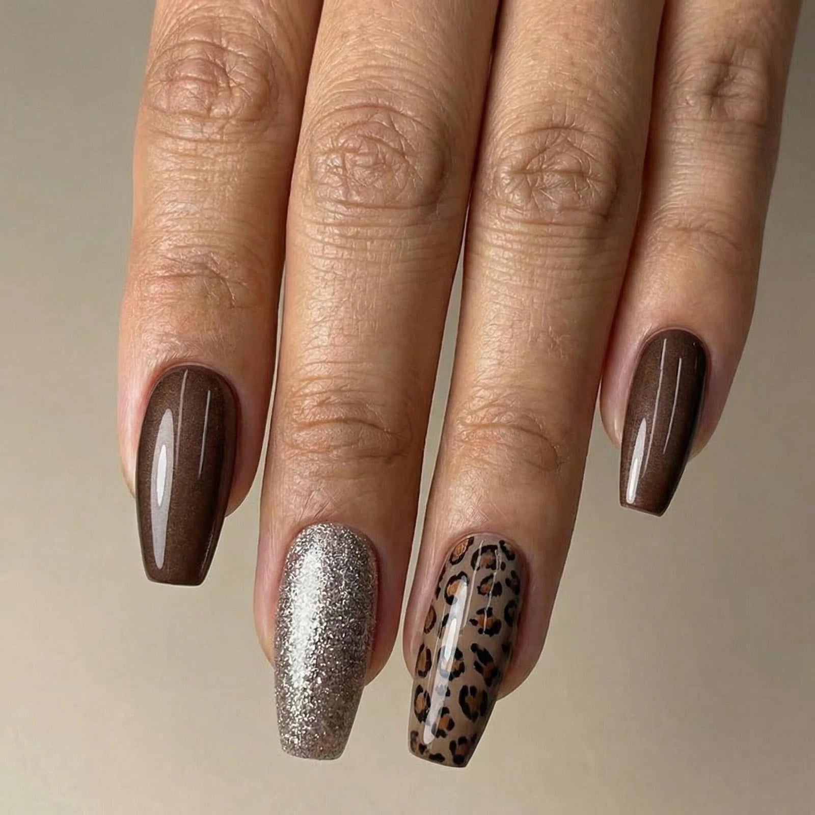 24pcs/Set Caramel Glitter Leopard Press-On Nails