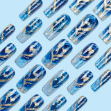 24pcs/Set Glitter Heart Blue Press-On Nails