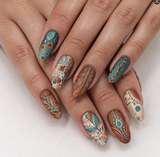 24pcs/Set Blue Boho Print Press On Nails