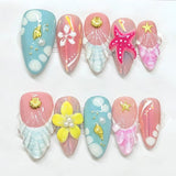(Handmade) 10pcs/Set Red Starfish Ocean Sculpted Press-On Nails