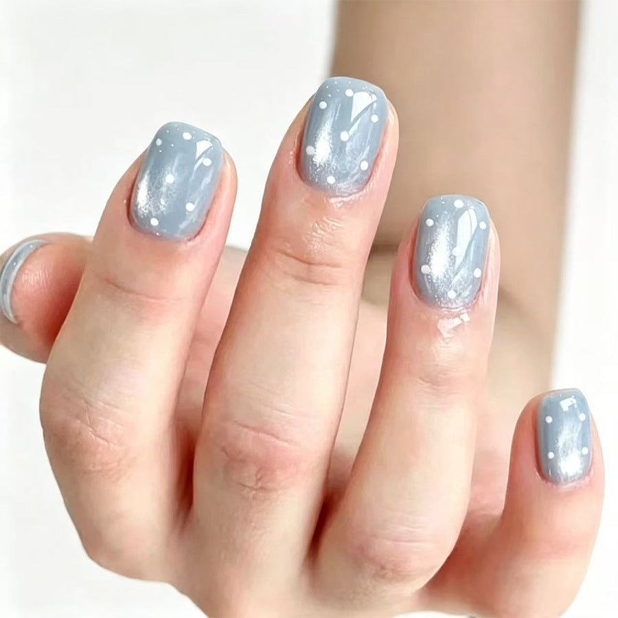 24pcs/Set Red Cat Eye with White Polka Dots Press On Nails