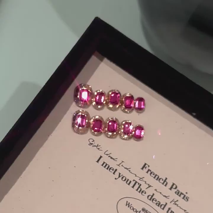 (Handmade) 10pcs/Set Purple Rhinestone Ultra Glitter Short Press-On Nails